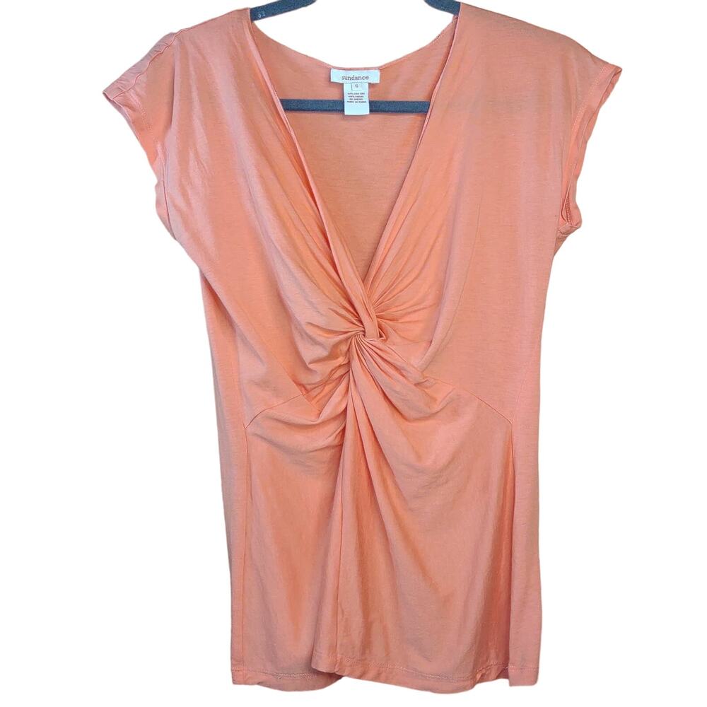 Sundance soft Modal Blend v neck twist front tee pastel orange casual minimalist